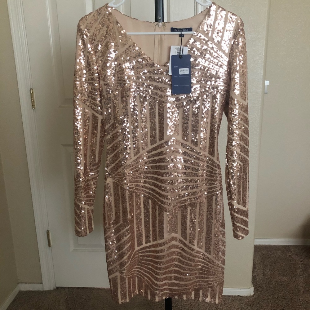 Gold Sequin Long Sleeve Bodycon Dress